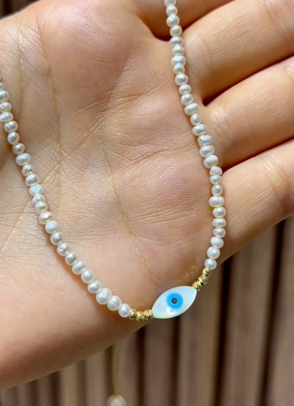 Collier Evile Eye en Or 18k et Pierres Johar Naturelles
