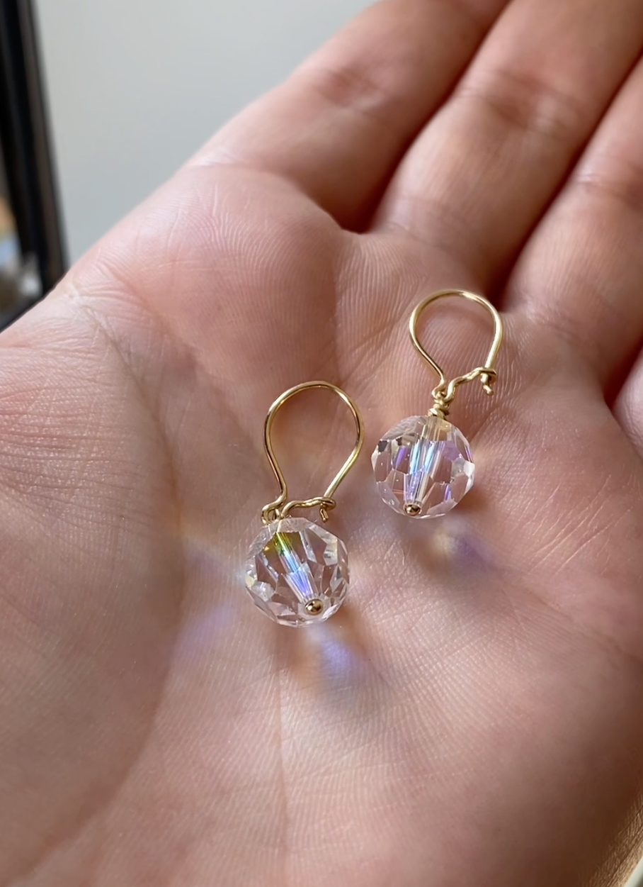 Boucles D'oreilles en Or 18k  - Boule De Crystal