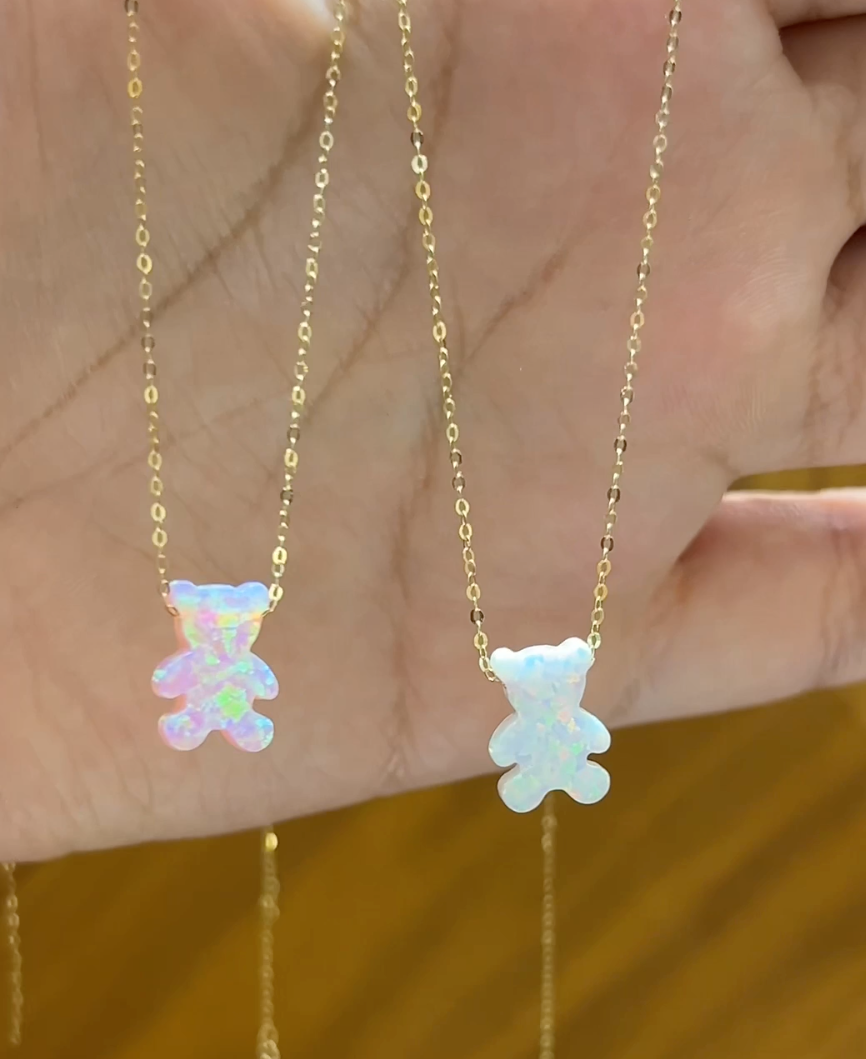 Collier Petit Ours  Opal en Or 18k